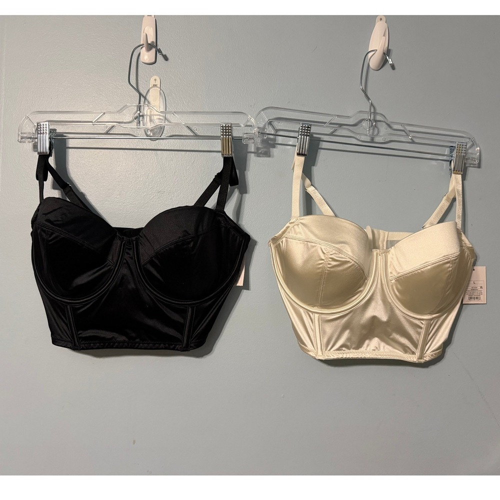 Auden Bustier Size L Crop Top 2pc Black Cream Satin Underwire Corset Style 2564
